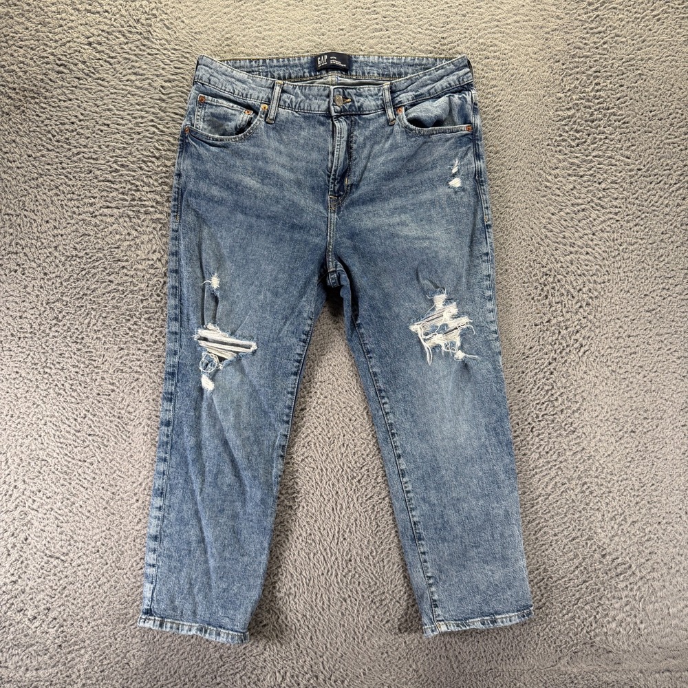 Gap Jeans Women's 12 Blue Cotton Denim Boyfriend Slim Fit Distressed Stretch